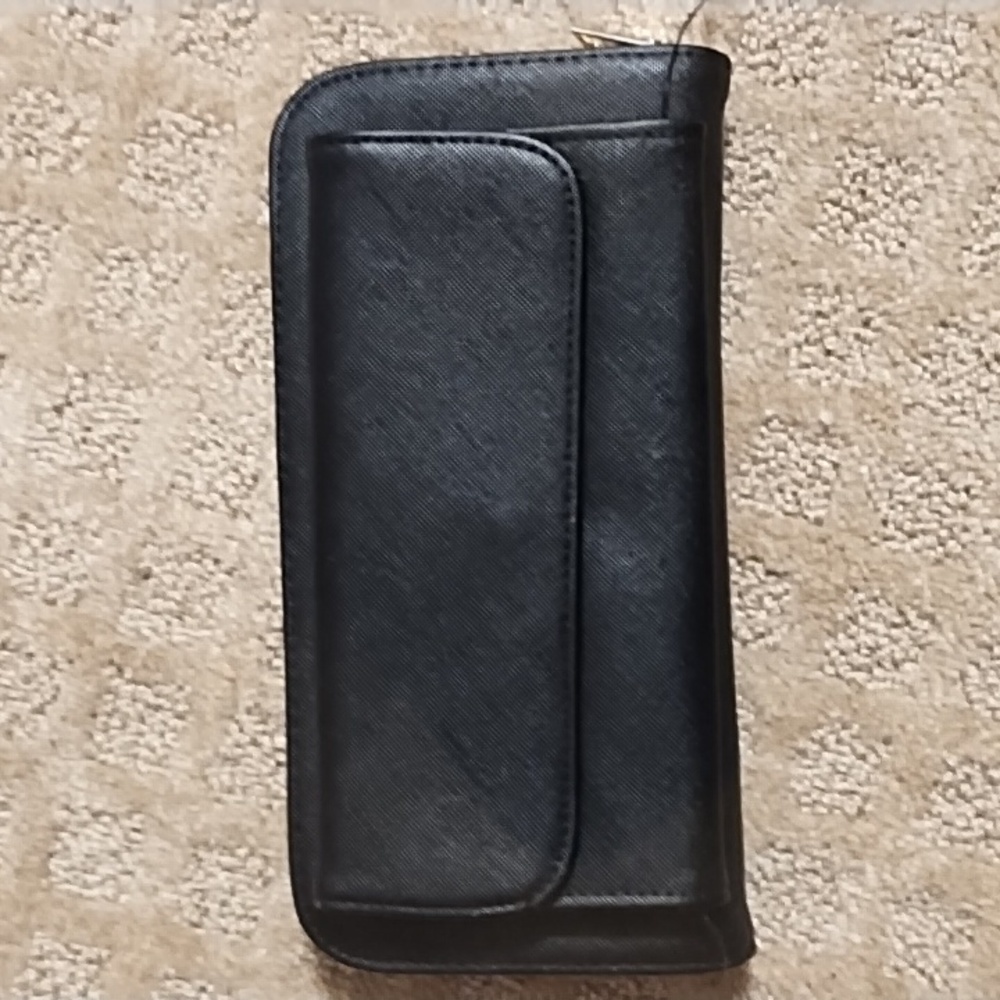 Black clutch with gold applique